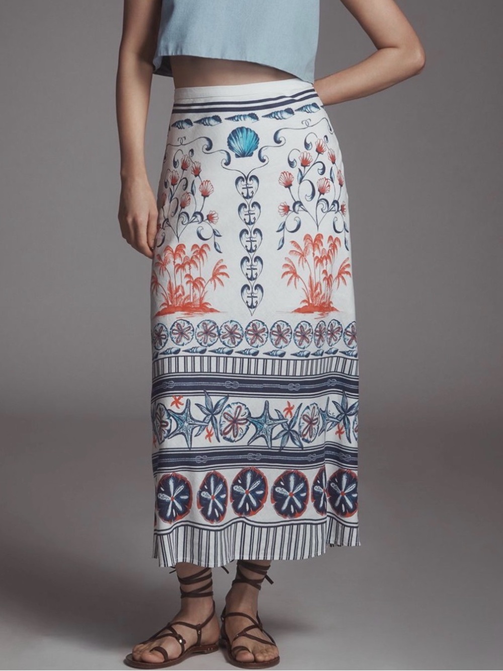 Farm Rio Anthropologie‎ Linen Blend Midi Skirt Small